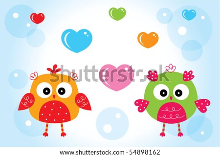 stock vector cute love owl couple doodle