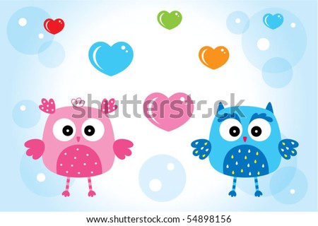 stock vector cute love owl couple doodle