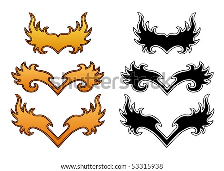 stock vector : burning wing, flame, black silhouette, tattoo