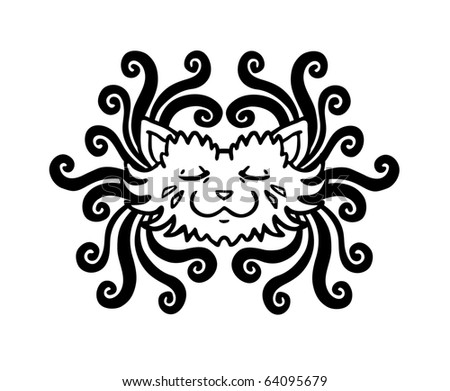 stock vector sleep cat black tattoo black swirl Save to a lightbox 