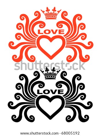 stock vector black and red tattoo shape Crown heart