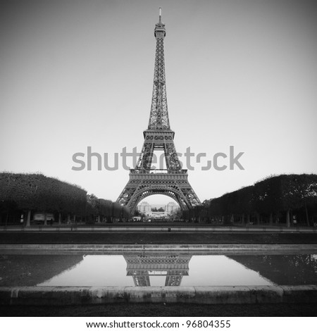 Eiffel Tower Picture Black  White on Eiffel Tower In Paris   Black And White Stock Photo 96804355