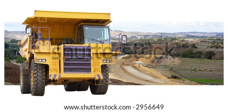 Construction site new highway under construction with giant dump truck