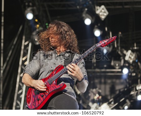 HELSINKI, FINLAND - JUNE 29: American heavy metal band  Megadeth performs live on stage June 29, 2012 at 15th annual Tuska Open Air Metal Festival in Suvilahti, in Helsinki, Finland.