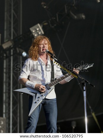 HELSINKI, FINLAND - JUNE 29: American heavy metal band  Megadeth performs live on stage June 29, 2012 at 15th annual Tuska Open Air Metal Festival in Suvilahti, in Helsinki, Finland.