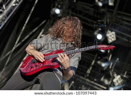 HELSINKI, FINLAND - JUNE 29: American heavy metal band Megadeth performs live on stage June 29, 2012 at 15th annual Tuska Open Air Metal Festival in Suvilahti, in Helsinki, Finland.