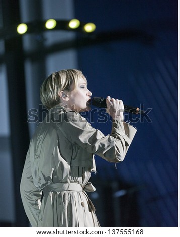 HELSINKI, FINLAND - MAY 2: French singer and actress Patricia Kaas performs live on stage on Kaas Chante Piaf 2012 - 2013 Tour May 2, 2013 at FInlandia Hall, in Helsinki, Finland.