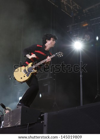 HELSINKI, FINLAND- JUNE 26: American Punk Trio Green Day live on stage on at Rock The Beach festival at Hietaniemi Beach on June 26, 2013 in Helsinki, Finland.