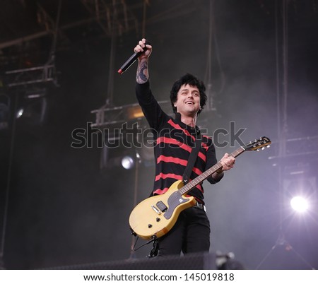 HELSINKI FINLAND- JUNE 26 American Punk Trio Green Day live on stage on at Rock The Beach festival at Hietaniemi Beach on June 26 2013 in Helsinki Finland HELSINKI FINLAND- JUNE 26 American Punk Trio Green Day live on stage on at Rock The Beach festival at Hietaniemi Beach on June 26 2013 in Helsinki Finland