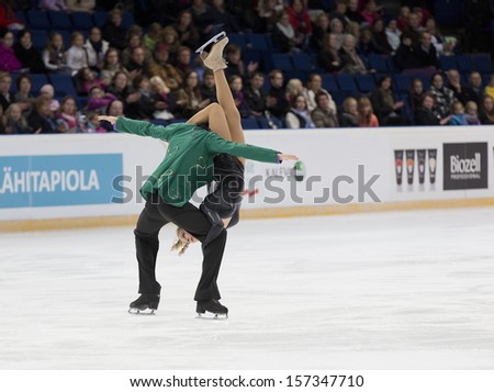 ESPOO,FINLAND-OCTOBER 5:Shari Koch & Christian Nuchtern from Germany compete in ice dance free dance skating event at Finlandia Trophy Espoo 2013 on October 5,2013 at Barona Arena in Espoo, Finland