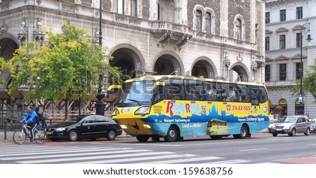 BUDAPEST,HUNGARY-OCTOBER 20: River Ride,Floating Bus sightseeing on land and water or October 20, 2013 in Budapest, Hungary. It has as received a TripAdvisor Certificate of Excellence award 2013