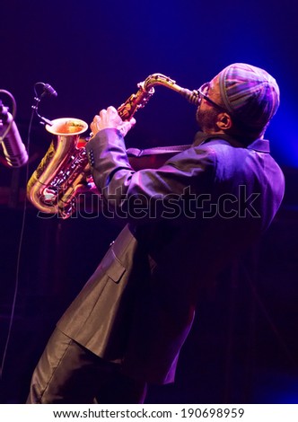 ESPOO,FINLAND-APRIL  24 2014:American Kenny Garrett performs live on 28th April Jazz.He is a Grammy Award-winning jazz saxophonist and was a member of Duke Ellington Orchestra &  Miles Davis\'s band