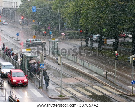 Sleet rain in the city