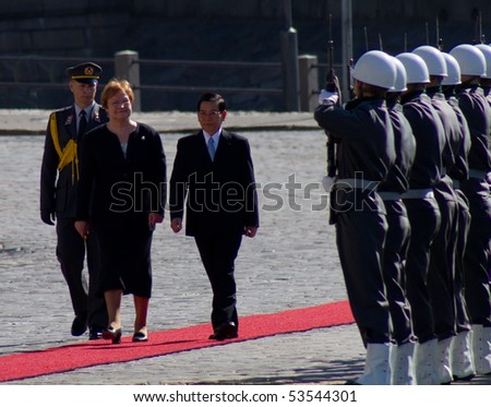 HELSINKI,FINLAND-MAY 20: President of Vietnam Nguyen Minh Triet begins his official visit to Finland at the invitation of President of Finland Tarja Halonen on May 20,2010 in Helsinki,Finland
