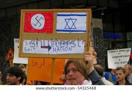HELSINKI, FINLAND - JUNE 1: Demonstration against Israel\'s attack on an aid flotilla trying to breach the Gaza blockade resulting the deaths of nine civilians on June 1, 2010 in Helsinki, Finland