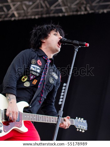 HELSINKI,FINLAND-JUNE 8:American Punk Trio Green Day, one of world\'s biggest rock bands,live on stage on 21st Century Breakdown World Tour at Kylasaari in Finland on June 8, 2010 in Helsinki,Finland