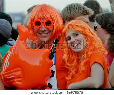 AMSTERDAM, NETHERLANDS - JULY 11: Football fans in Amsterdam on 19th FIFA World Cup 2010 Final The Netherlands - Spain, on July 11, 2010 in Amsterdam, Netherlands.
