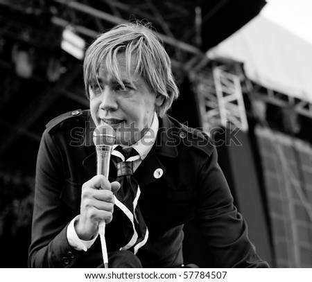 HELSINKI,FINLAND-JUNE 8: Swedish rock band The Hives live on stage as support for Green Day at Kylasaari in Finland on June 8, 2010 in Helsinki,Finland