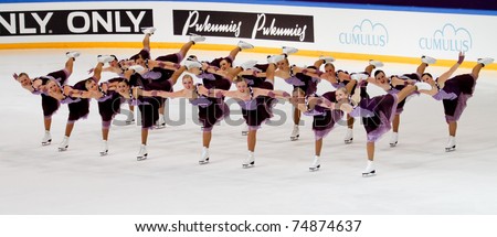HELSINKI FINLAND - APRIL 8: Team Boomerang, of Sweden, competes in the 2011 World Synchronized Skating Championships 2011 on April 8, 2011 in Helsinki, Finland.