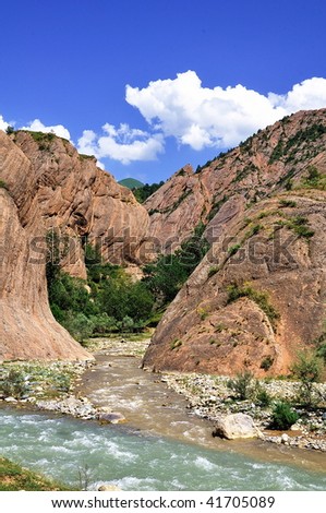 River cutting through rocks in Kyrgyzstan