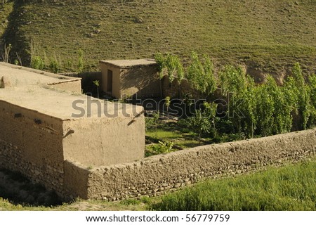 mud brick house and walled compound in a remote afghan village