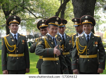 MOSCOW, RUSSIA - MAY 8: Turkmen troops make an official visit to the Kremlin on May 8, 2010 in Moscow, Russia. Their visit marks the 60th anniversary of the end of world war 2.