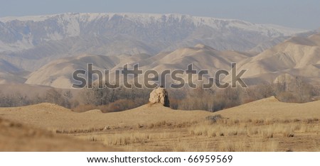 Ruins of a medieval caravanserai on the Silk Road in Kyrgyzstan