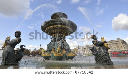 Mermaid water fountain in the Place de la Concorde, Paris
