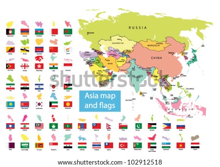 Asia with selected Russia map and Russia flag icon., Stock vector