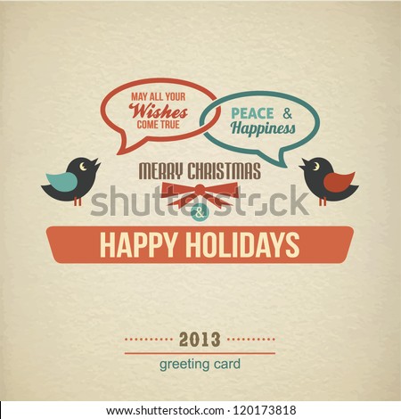 Christmas retro label with birds Christmas retro label with birds