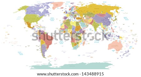 High Detail World Map.All Elements Are Separated In Editable Layers Clearly Labeled. Vector