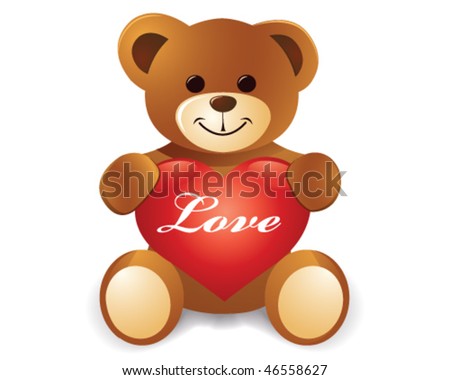 stock vector : teddy bear with red love heart