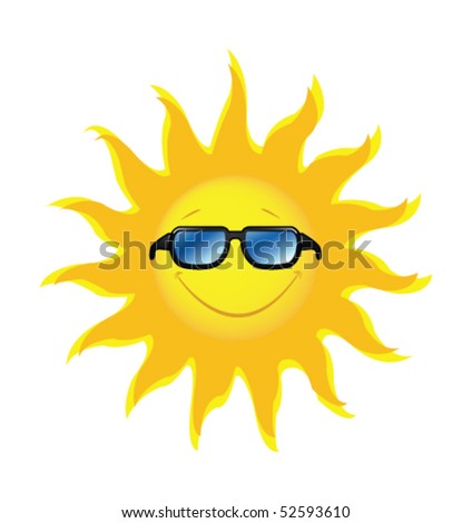 clip art sun with sunglasses. stock vector : smiling sun