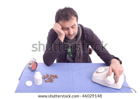 Man waiting a phone call for a job  isolated on white background