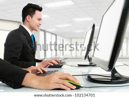 woman and man office worker working in the office