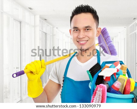 portrait of cleaning service cleaning the office