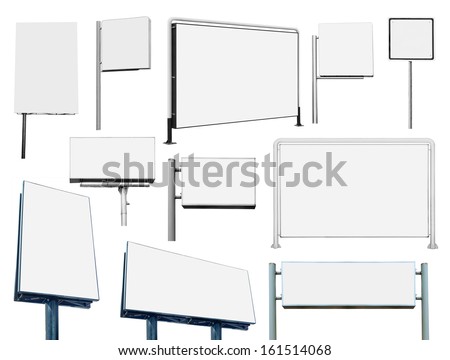 Collection of many advertising banner billboard and sign isolated on white background