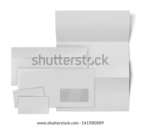 business stationary set. envelope, sheet of paper and business card on white background