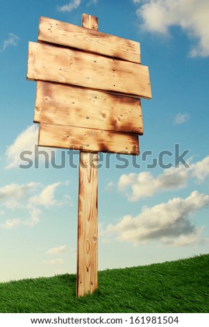 Empty wooden sign under the blue sky