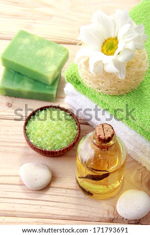 spa with green concept color on the wood