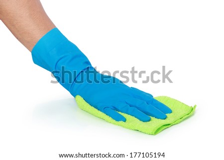 hand with glove using cleaning mop to clean up the floor