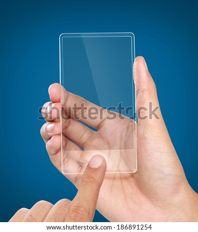 image of hands holding futuristic transparent mobile phone