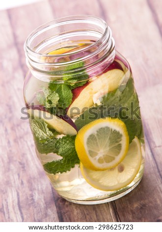 Summer fresh fruit Flavored infused water mix of lemon, apple and mint leaf