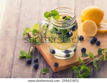 Summer fresh fruit Flavored infused water mix of blueberry, lemon and mint