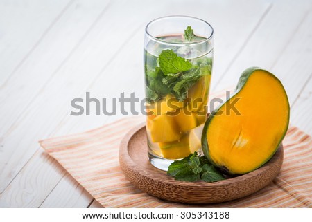 Summer fresh fruit Flavored infused water mix of mango and mint leaf