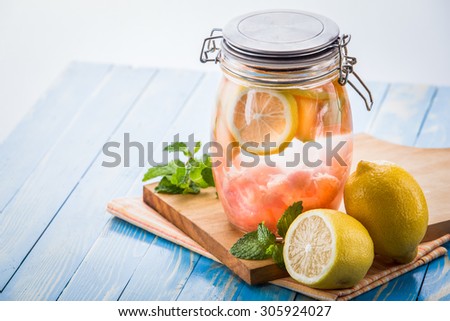 Summer fresh fruit Flavored infused water mix of lemon and grapefruit