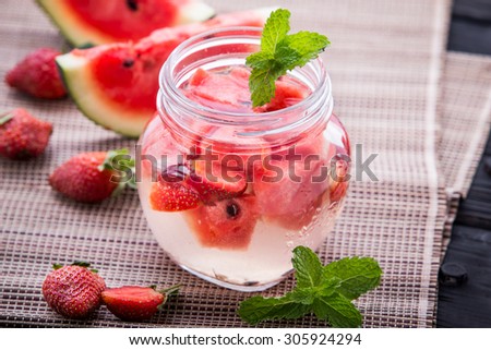 Summer fresh fruit Flavored infused water of strawberry and watermelon