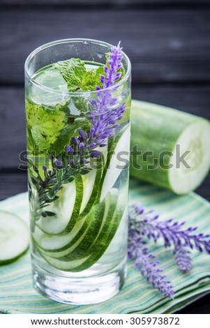 Summer fresh fruit Flavored infused water of cucumber and mint leaf