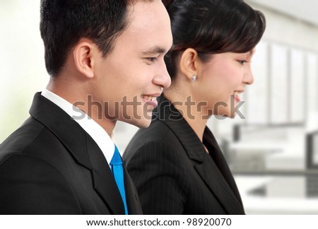 close up Portrait of a woman and man office worker working in the office