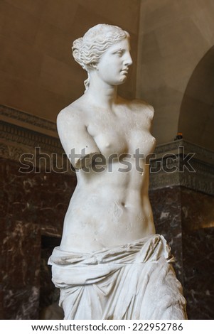 PARIS - SEPTEMBER 17: Statue of Venus at Louvre Museum in Paris on SEPTEMBER 17, 2014. An ancient Greek statue created from marble. It is one of the most famous statues in the world